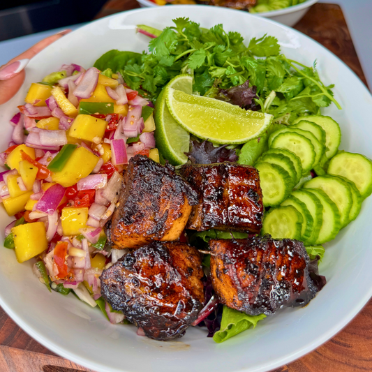 Tropical Caribbean Honey-Jerk Salmon Power Bowl
